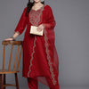Dhiyona IE Floral Yoke Design Straight Sequined Kurta with Trousers & Dupatta