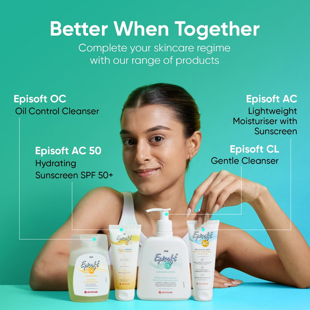Episoft cleansing lotion for sensitive and dry skin, gentle makeup remover in a clear bottle with a pump dispenser.