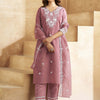 Indyancart IE Women Pink Floral Embroidered Regular Thread Work Kurta Set