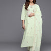 Indyancart VA Women'sFloral Embroidered Pure Cotton Straight Kurta With Trousers & Dupatta