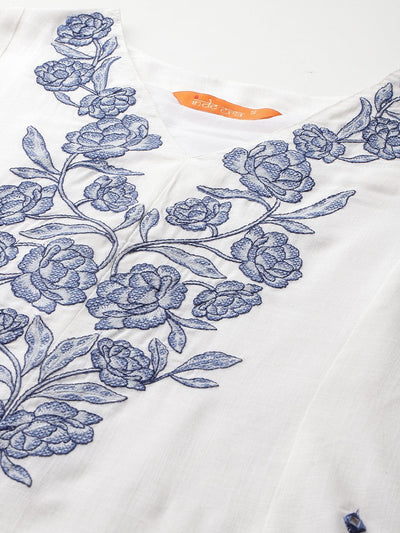 Indyancart IE Floral Embroidered Thread Work Pure Cotton Kurta with Trousers & With Dupatta