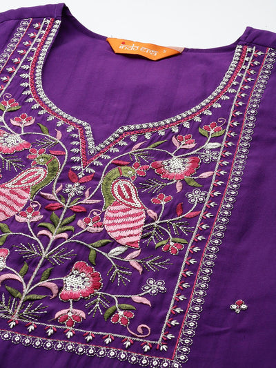 Indyancart IE Ethnic Motifs Embroidered Thread Work Kurta with Trousers & With Dupatta
