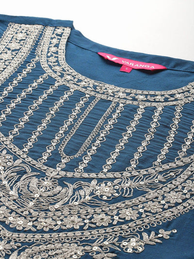 Indyancart VA Women'sEthnic Motifs Embroidered Zari Kurta With Trousers & Dupatta