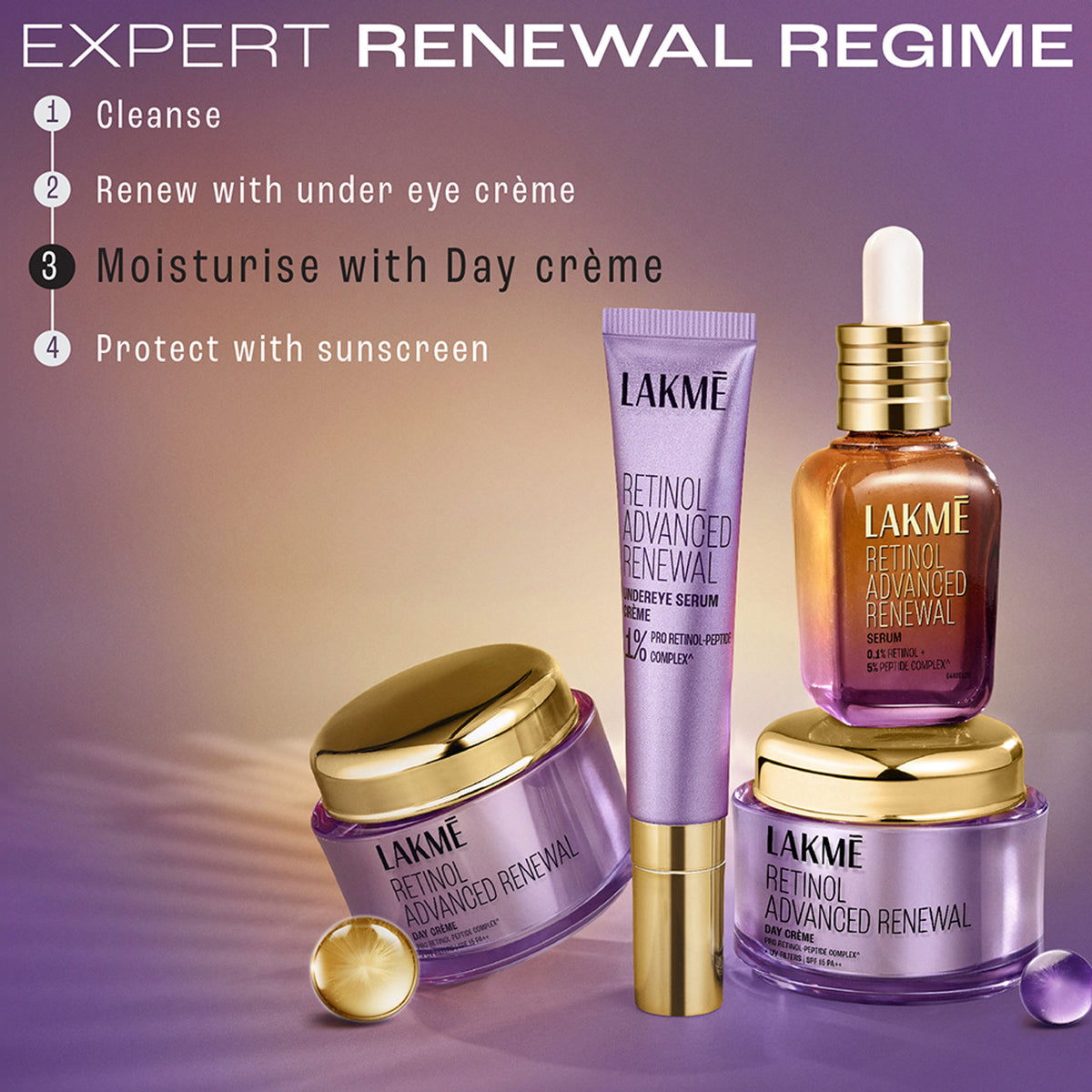 Lakme Retinol Advanced Renewal Day Creme Pro-Retinol Peptide Complex + Uv Filters & SPF 15 PA++