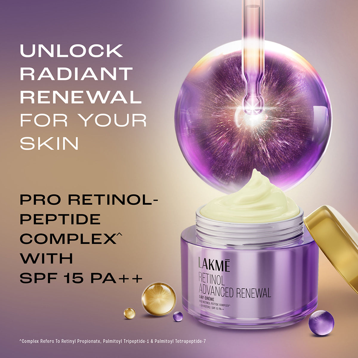Lakme Retinol Advanced Renewal Day Creme Pro-Retinol Peptide Complex + Uv Filters & SPF 15 PA++