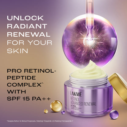 Lakme Retinol Advanced Renewal Day Creme Pro-Retinol Peptide Complex + Uv Filters & SPF 15 PA++