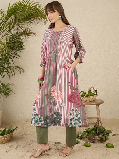 Indyancart IE Printed Pure Cotton Kurta & Trouser Co-Ords