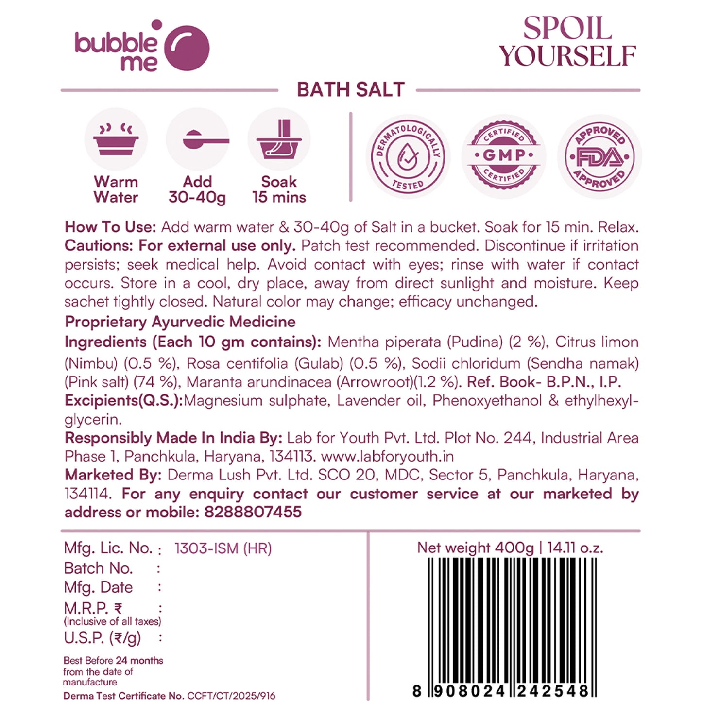 Bubble Me Spoil Yourself Bath Salt with Epsom & Pink Salt,Better Sleep,Muscle Recovery,Stress Relief