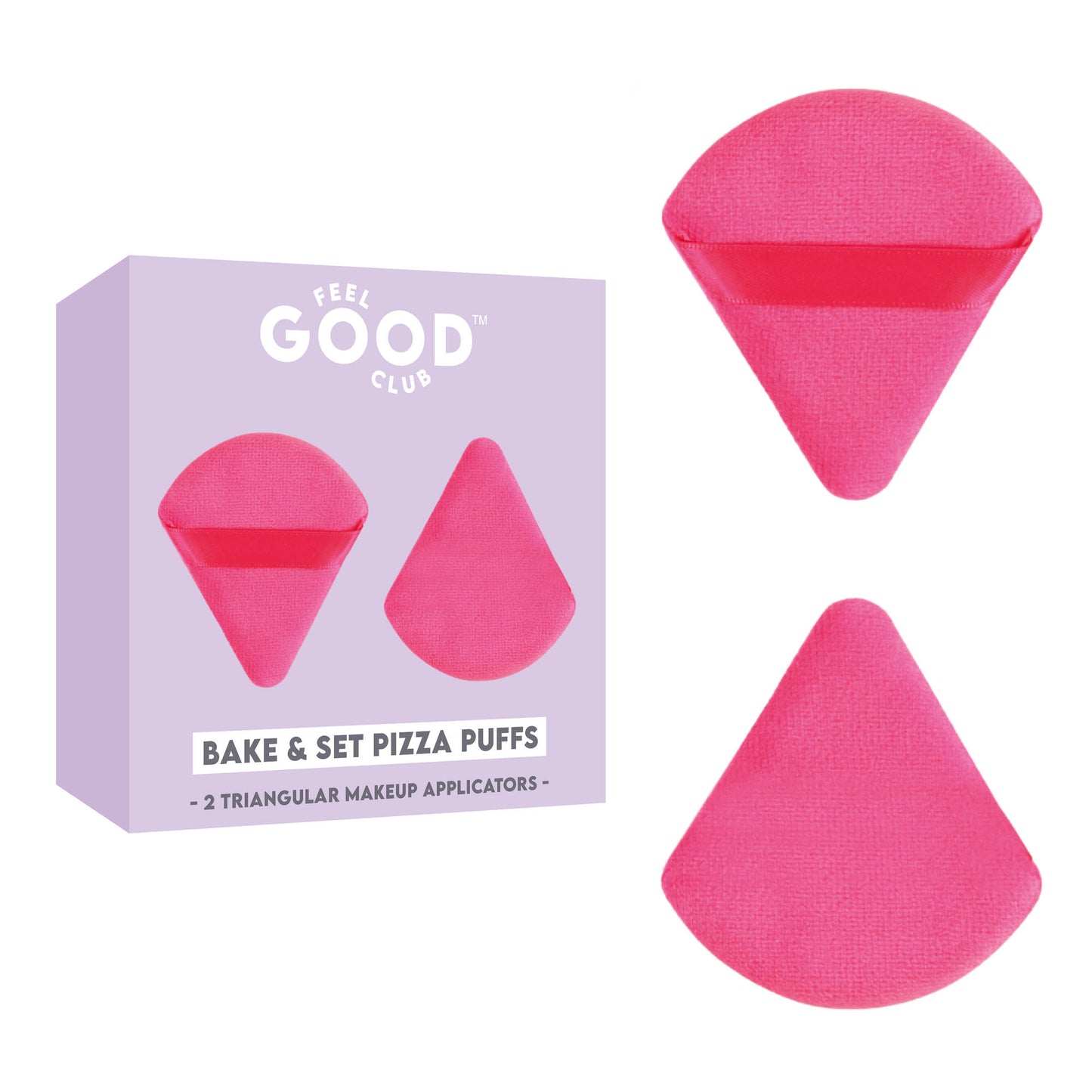 Feel Good Club Set Of 2 Pink Pizza Powder Triangle Puffs - Soft Face Makeup Beauty Blender Sponges