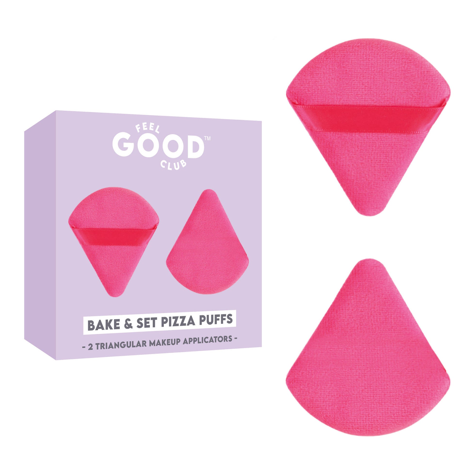 Feel Good Club Set Of 2 Pink Pizza Powder Triangle Puffs - Soft Face Makeup Beauty Blender Sponges