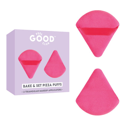 Feel Good Club Set Of 2 Pink Pizza Powder Triangle Puffs - Soft Face Makeup Beauty Blender Sponges