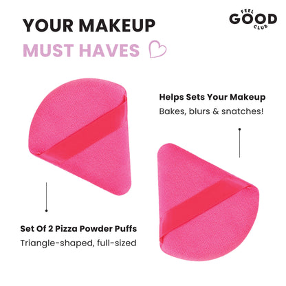 Feel Good Club Set Of 2 Pink Pizza Powder Triangle Puffs - Soft Face Makeup Beauty Blender Sponges