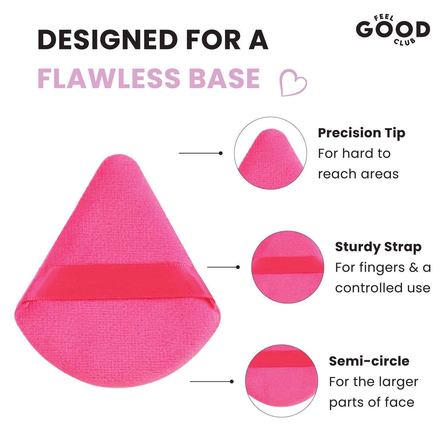 Feel Good Club Set Of 2 Pink Pizza Powder Triangle Puffs - Soft Face Makeup Beauty Blender Sponges