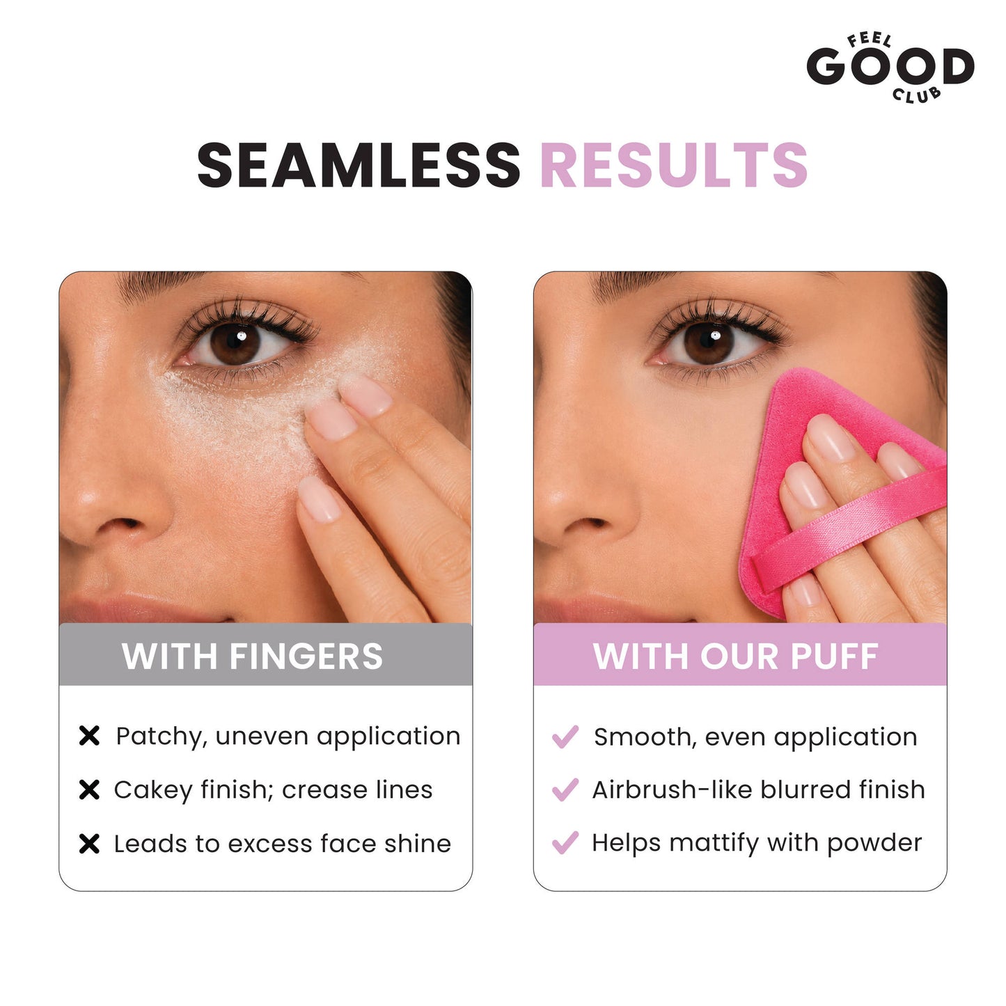 Feel Good Club Set Of 2 Pink Pizza Powder Triangle Puffs - Soft Face Makeup Beauty Blender Sponges