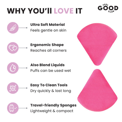 Feel Good Club Set Of 2 Pink Pizza Powder Triangle Puffs - Soft Face Makeup Beauty Blender Sponges
