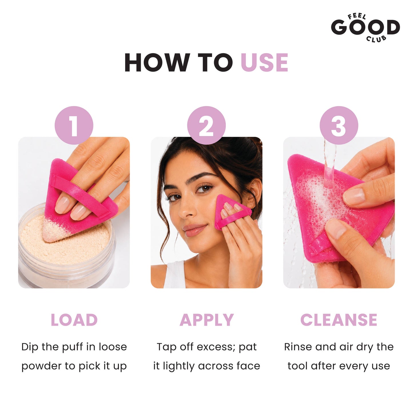 Feel Good Club Set Of 2 Pink Pizza Powder Triangle Puffs - Soft Face Makeup Beauty Blender Sponges