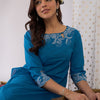 Dhiyona IE Floral Embroidered Pure Cotton Boat Neck Straight Tunic And Trousers