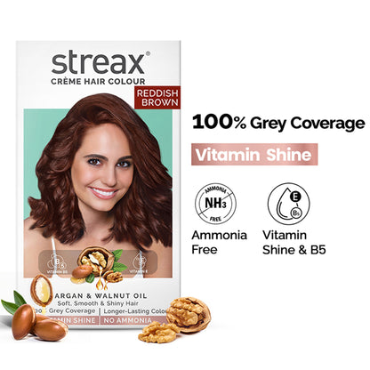 Streax Cream Hair Colour With 100% Grey Coverage & No Ammonia - 4.6 Reddish Brown
