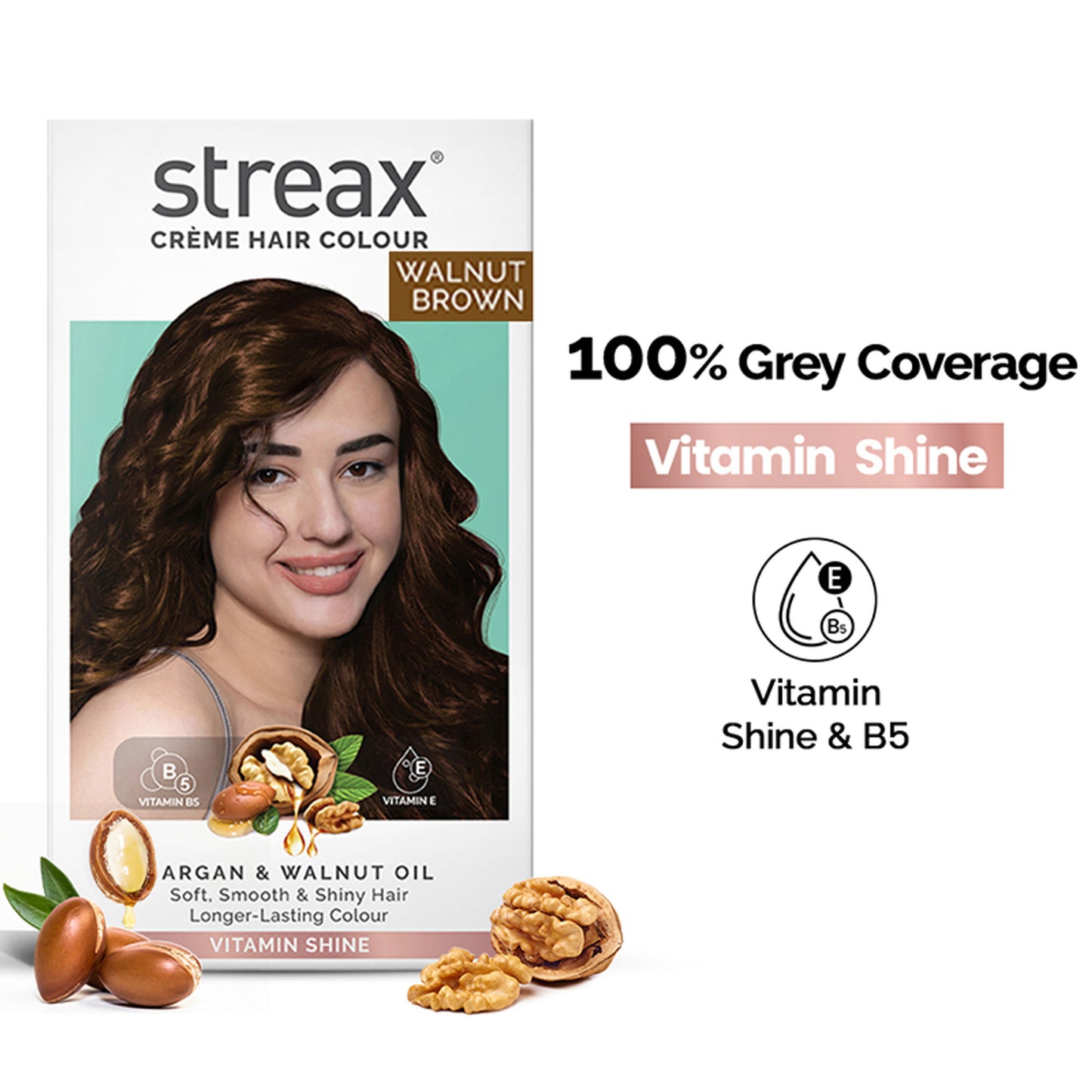 Streax Cream Hair Colour With 100% Grey Coverage & No Ammonia - 5.4 Walnut Brown