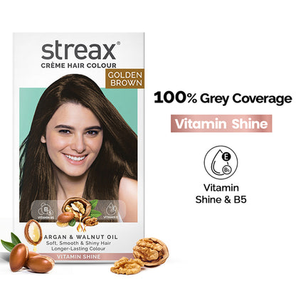 Streax Cream Hair Colour With 100% Grey Coverage & No Ammonia - 4.3 Golden Brown