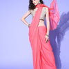 Women's Organza Pink Solid Designer Saree With Blouse Piece