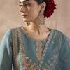 Dhiyona IE Floral Embroidered Round Neck Thread Work Kurta With Palazzos & Dupatta