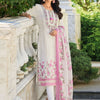 Indyancart IE Floral Printed Round Neck Thread Work Linen Kurta With Trousers & Dupatta