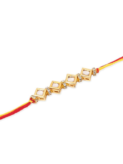 Anouk Men Set Of 2 Multicolor Kundan Thread Rakhi With Roli Chawal Chandan Mishri