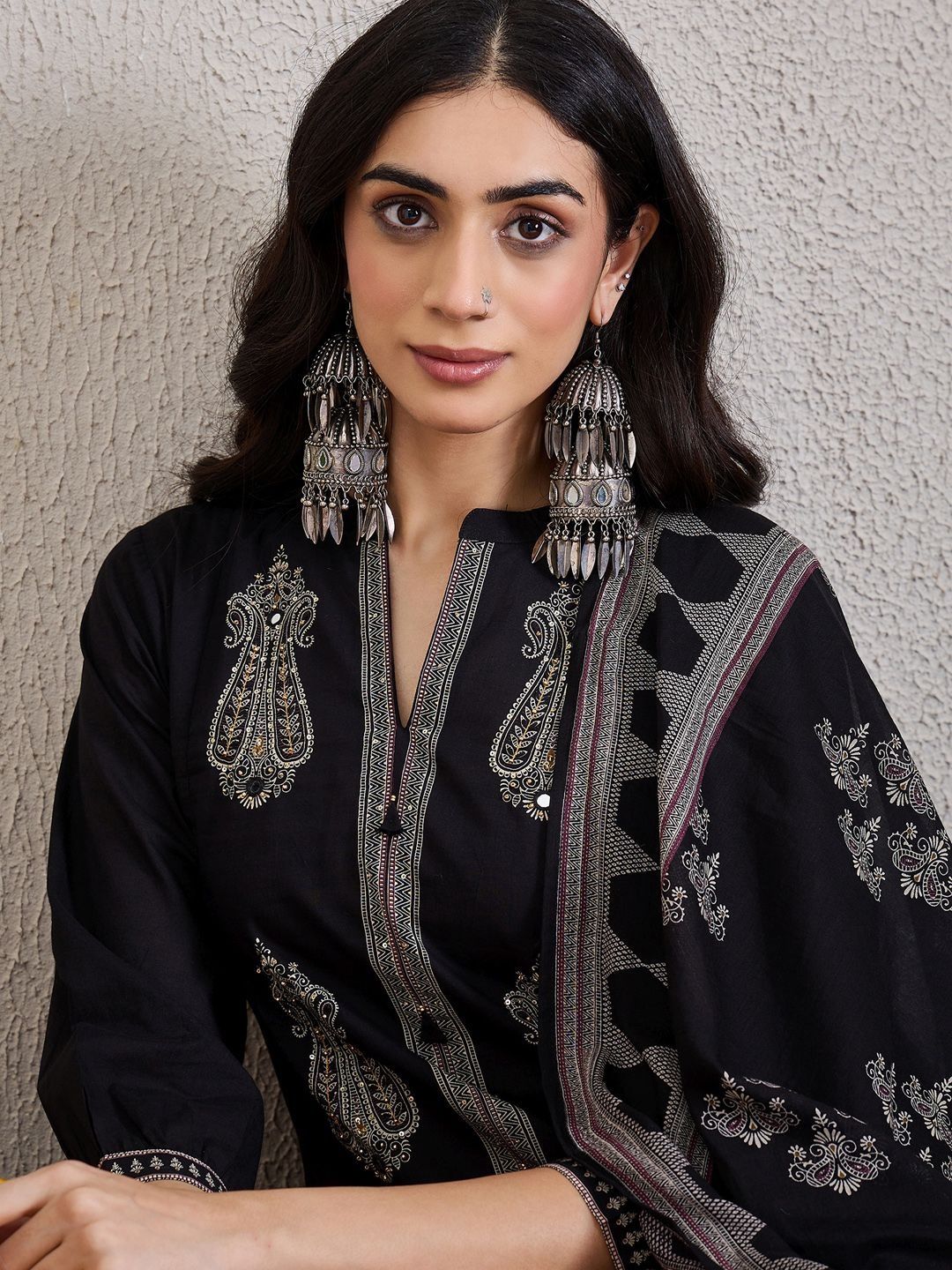 Women Ethnic Motifs Embroidered Cotton Kurta with Trousers & Dupatta