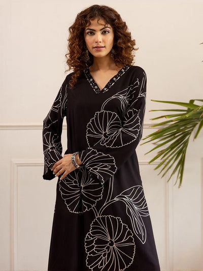 Dhiyona IE Women Floral Printed Regular Sequinned Kurta with Palazzos
