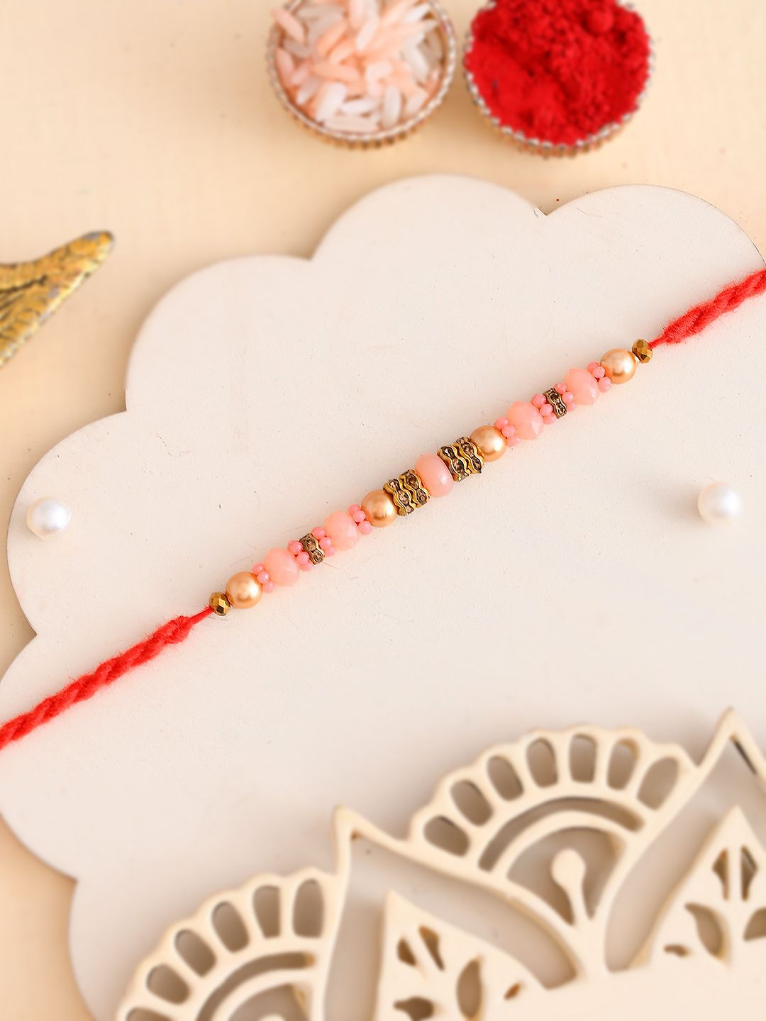 Anouk Beaded Twisted Thread Rakhi With Roli Chawal & Greetings Card