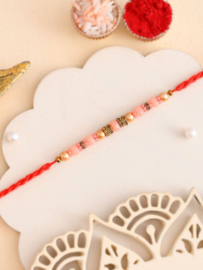 Anouk Beaded Twisted Thread Rakhi With Roli Chawal & Greetings Card