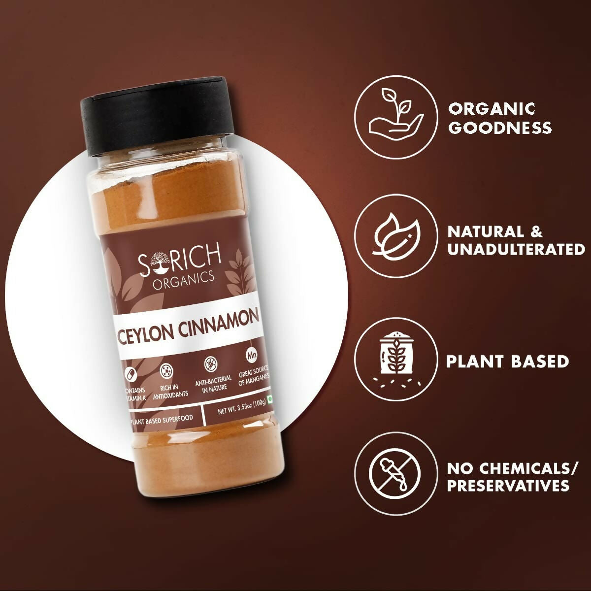 Sorich Organics Ceylon Cinamon Sticks Powder (Dalchini Powder)