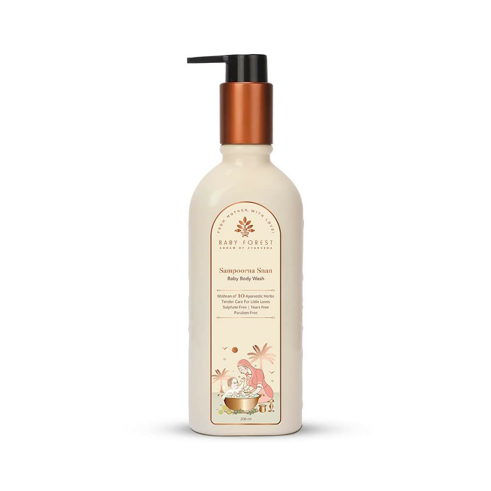 Baby Forest Sampoorna Snan baby body wash bottle with label and gentle formula, suitable for delicate infant skin.