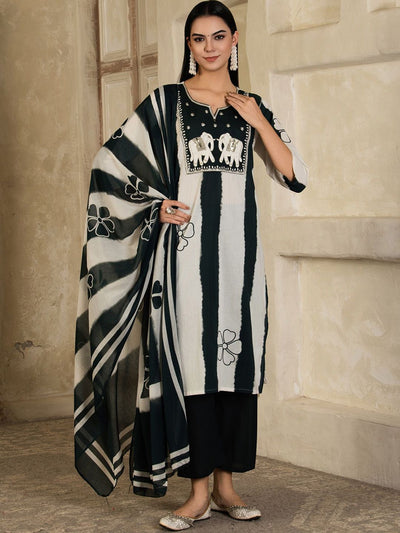 Indyancart SN Women's Ethnic Motifs Printed Cotton Kurta with Palazzo & Dupatta