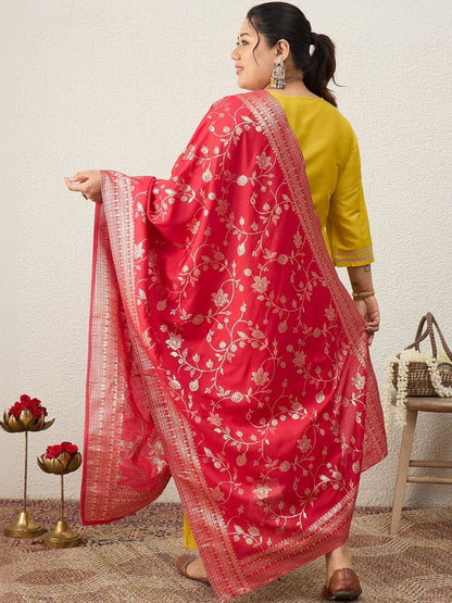 Indyancart Women's Ethnic Motifs Embroidered Regular Kurta with Trousers & With Dupatta