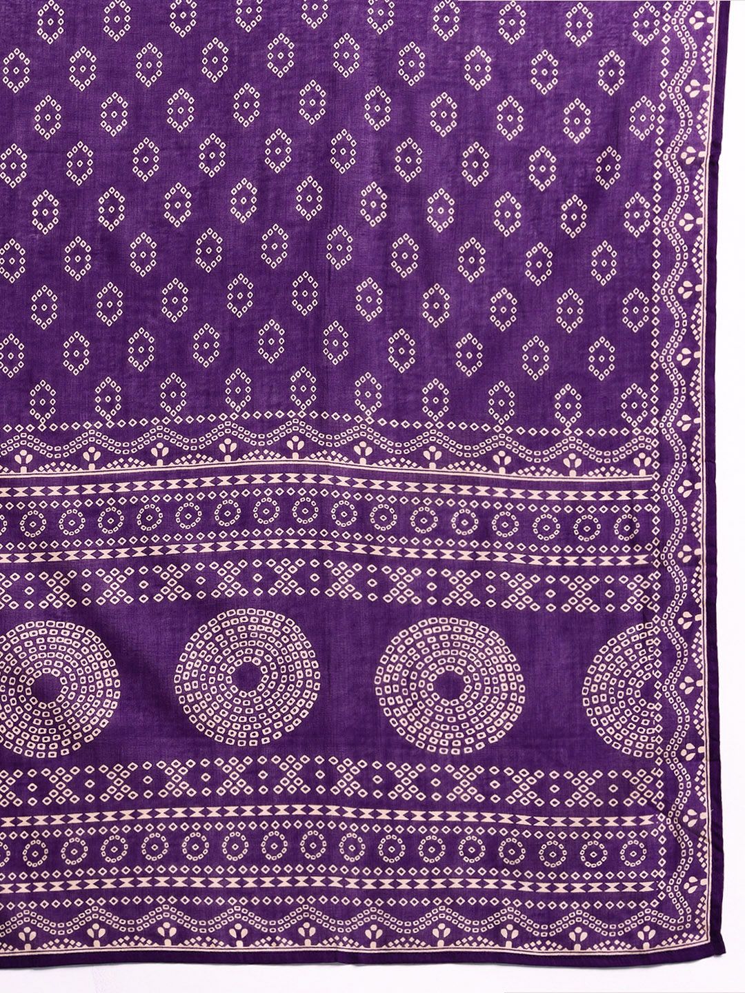 Indyancart Women's Ethnic Motifs Print Mirror Work Pure Cotton Kurta with Palazzos & Dupatta
