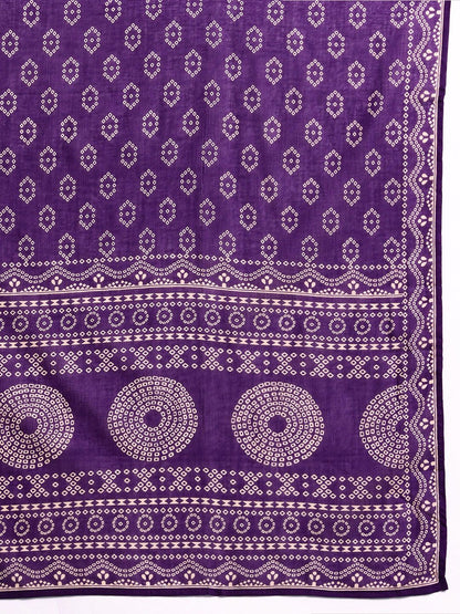 Indyancart Women's Ethnic Motifs Print Mirror Work Pure Cotton Kurta with Palazzos & Dupatta