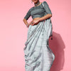 Women's Silk Blend Grey Embroidered Designer Saree With Blouse Piece