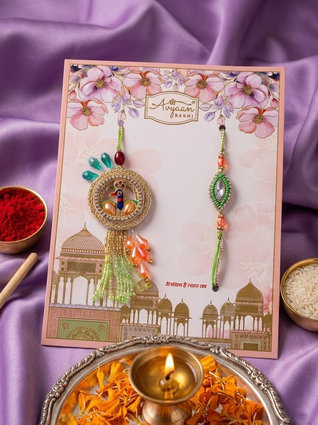 Anouk Set Of 2 Artificial Stones Designer Bhaiya Bhabhi Rakhi With Roli Chawal Chandan