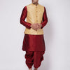 Men's Maroon Silk Blend Straight Jacket  Kurta and Dhoti Set