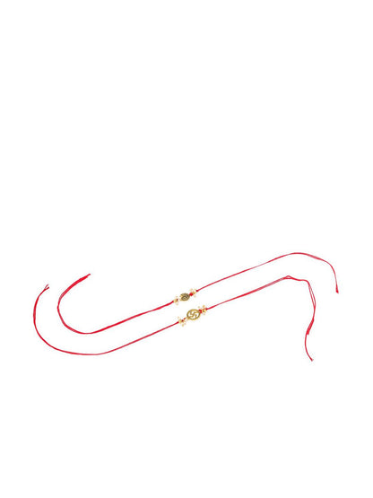 Anouk Men Set Of 2 Gold Toned Pearls Swastik Desgin Thread Rakhi With Roli Chawal