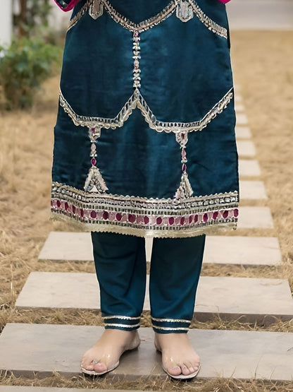 Ethnic Motifs Embroidered Straight Kurta With Trousers