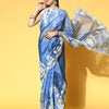 Women's Organza Blue Embroidered Designer Saree With Blouse Piece