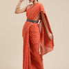 Women's Polycotton Rust Solid Belted Sarees With Blouse Piece