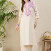 Dhiyona IE Floral Yoke Design Mandarin Collar Thread Work Straight Kurta & Palazzos