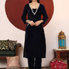 Dhiyona VA Women's V Neck Zari Embroidered Velvet Kurta with Trouser