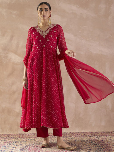 Indyancart IE Ethnic Motifs Printed Georgette Anarkali Kurta With Trousers & Dupatta