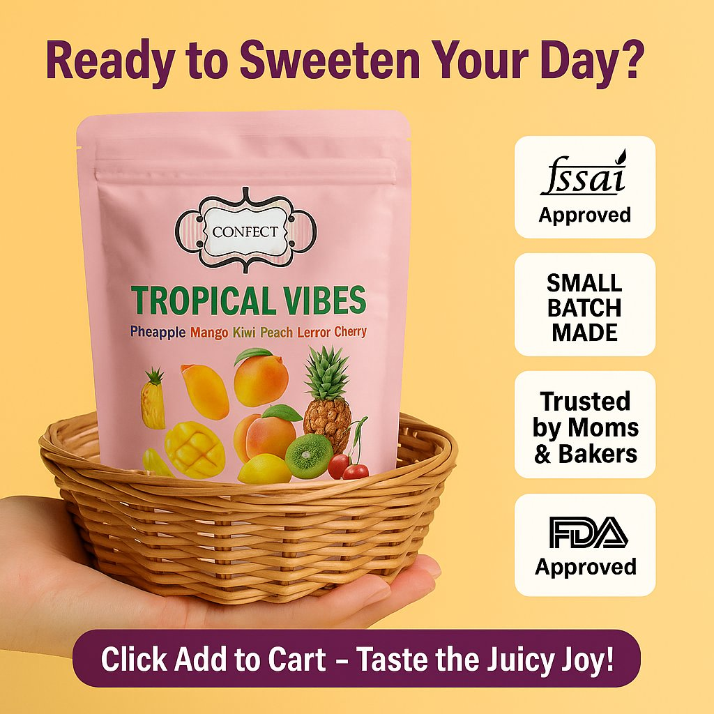 Confect Tropical Vibes Gummies | Pack of Pineapple, Mango, Kiwi, Peach, Lemon, Cherry Gummies |