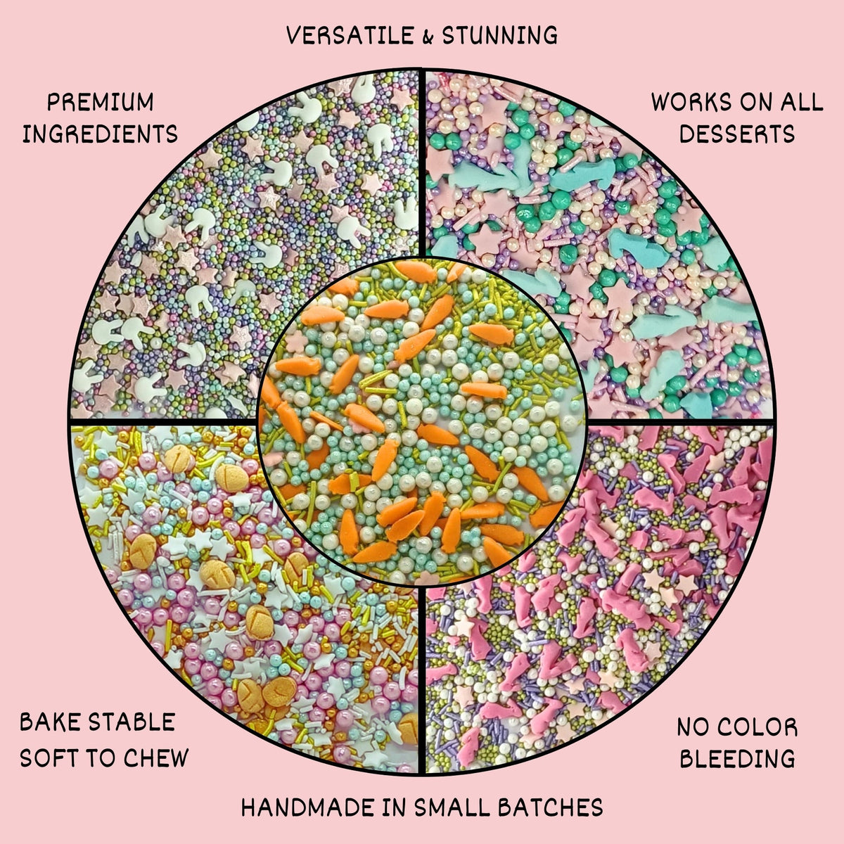 Confect Spring Sprinkles Edible | Vermecelli, Pearls & Stars Sprinkles Pack of 5 (EAST 4) - 100Gms